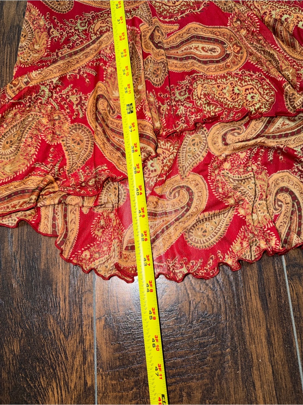City Triangles Red and Gold Paisley Asymmetrical Maxi Dress - Picture 6 of 7